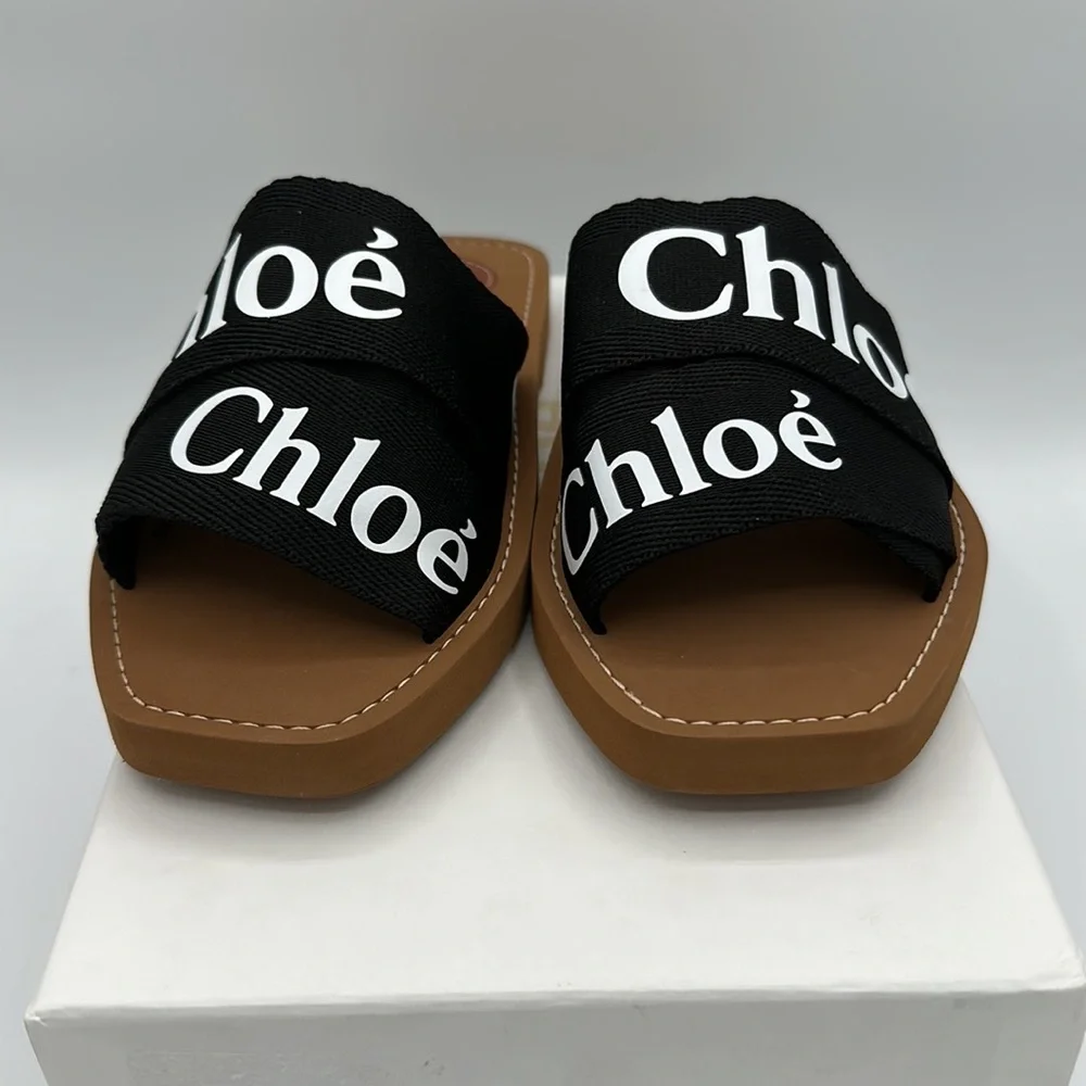 Chloe Woody Logo Slide Sandals Black Size 35 EU / 5 US NIB - Picture 2 of 10